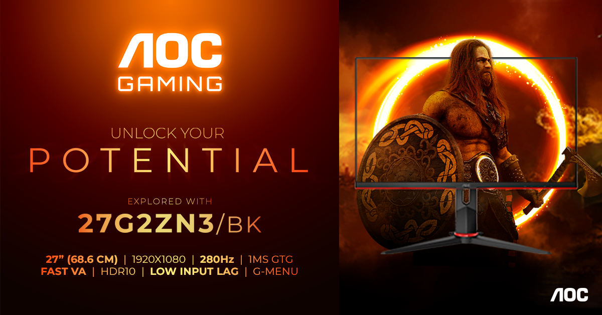 AOC presenta AOC GAMING 27G2ZN3/BK: 280 Hz e prestazioni reattive per vincere